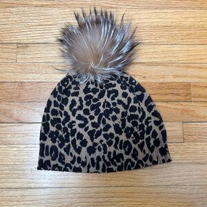 Sofia Cashmere Animal Print Fur Pom Pom Beanie